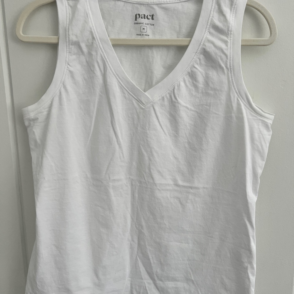 Pact White V-Neck Tank Top